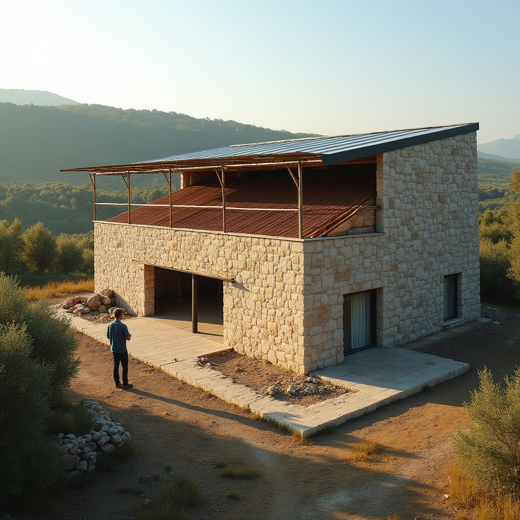 Nova poljoprivredna skladišna zgrada u izgradnji na obiteljskom OPG-u u hrvatskom ruralnom krajoliku